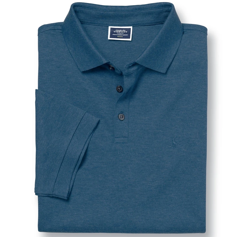 Charles Tyrwhitt Polo Shirts for Men – Premium Indigo Blue Cotton Pique Polo with Stretch – Men’s Polo-Shirt for Work & Casual Wear – Short Sleeve, Breathable & Durable T-Shirts for Men UK