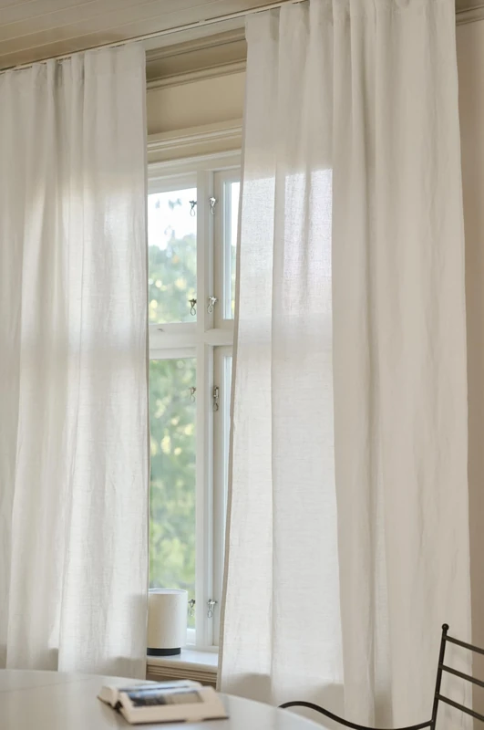 JOTEX LINA Linen-Mix Multifunctional Curtains, Set of 2, Semi-Transparent Linen and Cotton Curtains (Pack of 2) - Natural White, 135 x 300 cm