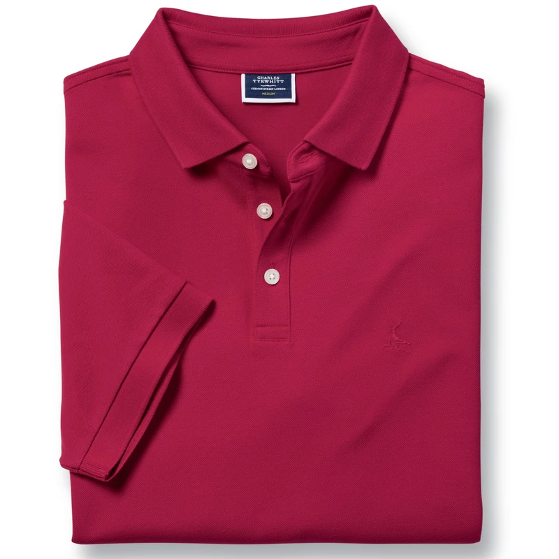 Charles Tyrwhitt Polo Shirts for Men – Premium Red Cotton Pique Polo with Stretch – Men’s Polo-Shirt for Work & Casual Wear – Short Sleeve, Breathable & Durable T-Shirts for Men UK
