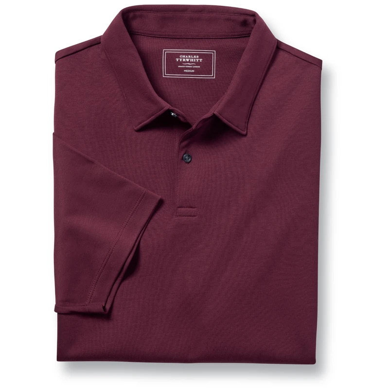 Charles Tyrwhitt Polo Shirts for Men - Smart Wine Red Jersey Cotton Polo with Concealed Button-Down Collar - Breathable & Stylish T Shirt for Men UK - Classic & Modern Men's Polo-Shirts Short Sleeve