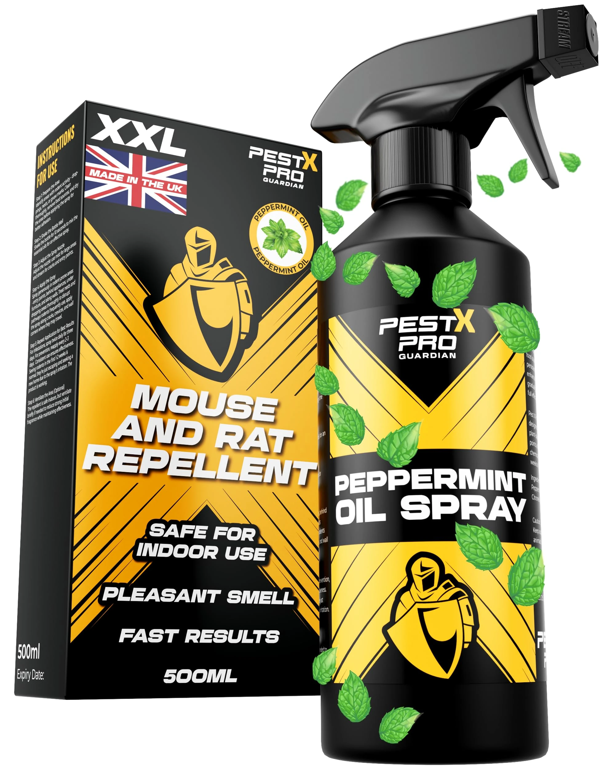 Pest X Pro Guardian Peppermint Oil Rat Repellent Spray 500ml– Natural and Humane Mouse Deterrent for Indoors - Home, Shed, Garage & Car Protection