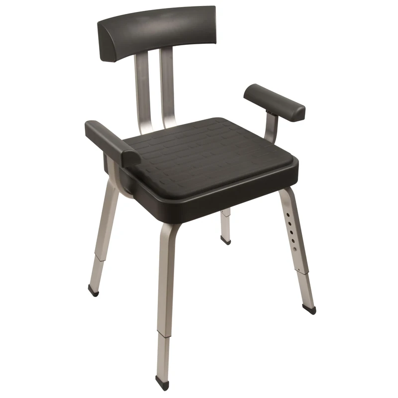 Croydex Serenity Cushioned Shower Chair with Arms - Adjustable Height with Non-Slip Rubber Feet, Curved Backrest and Removable Seat Cushion for Easy Cleaning, Great for Elderly & Disabled Individuals