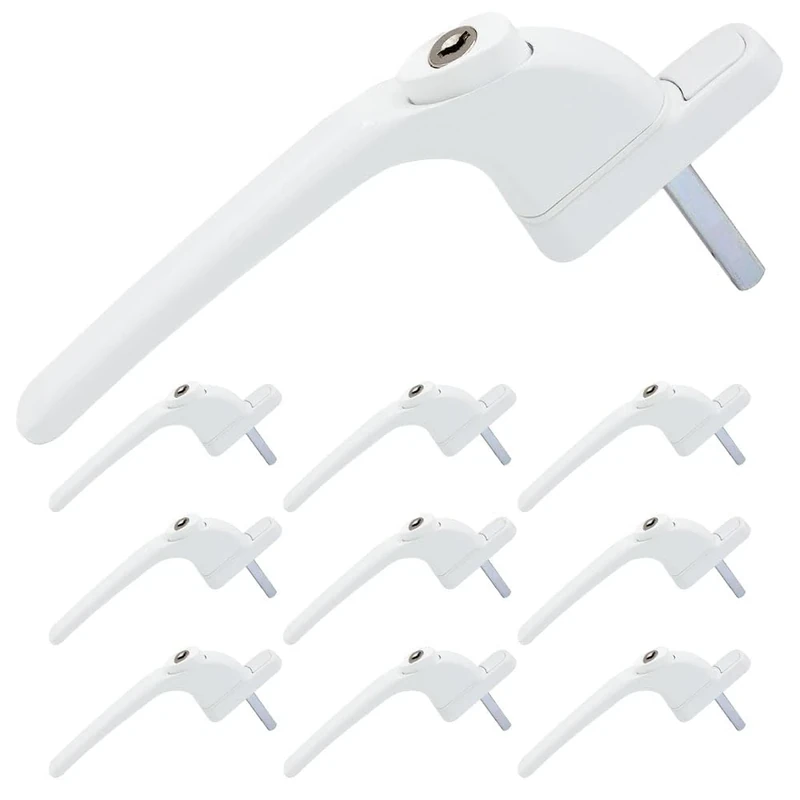 SHIELD HARDWARE uPVC Universal Window Handle Inline Locking Espag Double Glazing Pack of 10 White 15mm
