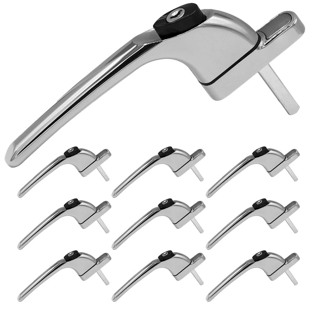 SHIELD HARDWARE uPVC Universal Window Handle Inline Locking Espag Double Glazing Pack of 10 Chrome 10mm