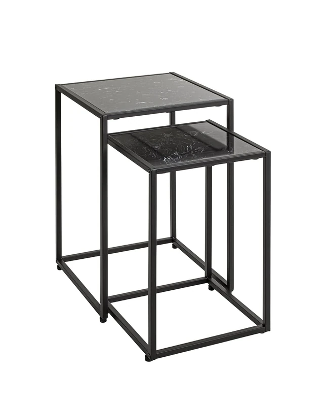 HAKU Möbel Art Deco Side Table Set of 2 Black Faux Marble Metal Dimensions W 28/33 x H 43/50 x D 28/33 cm