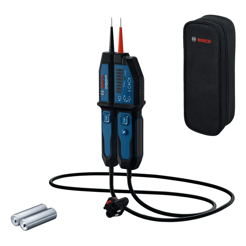 Bosch Professional Voltage Tester GVT 1000-15 (Voltage Testing up to 1000 V AC/DC, LED Feedback, Buzzer, Vibration alerts, IP65, Built-in Flashlight, 125 cm Cable, 2x1.5 V LR03 (AA), Pouch)