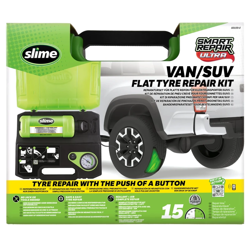 Slime 50159 Flat Tyre Repair Kit, Smart Repair Ultra, All-in-one Solution, Repairs and Inflates, Truck/SUV, 15 Min Fix
