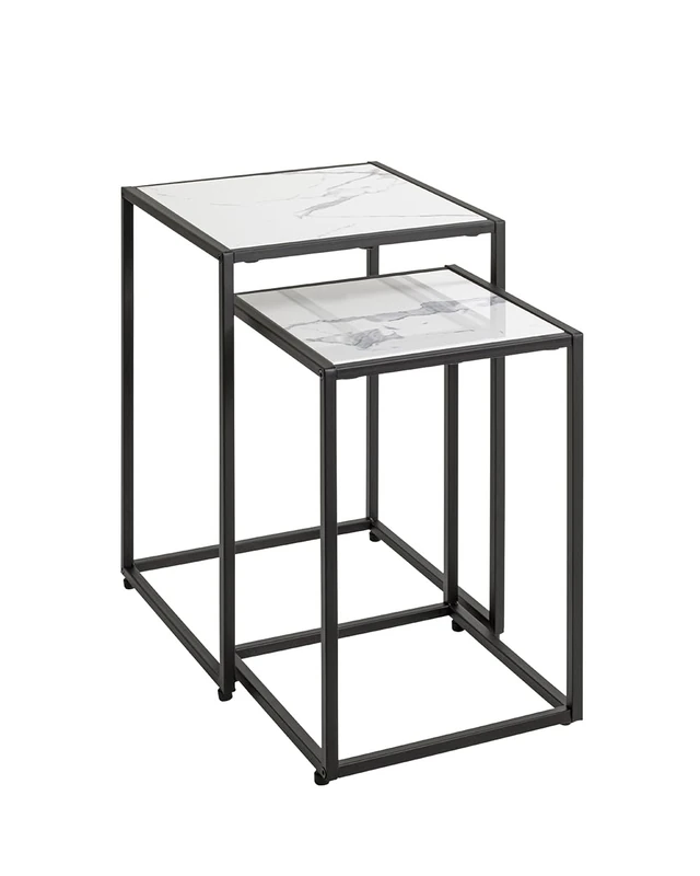 HAKU Möbel Art Deco Side Table Set of 2 Black/White Artificial Marble Metal Dimensions W 28/33 x H 43/50 x D 28/33 cm