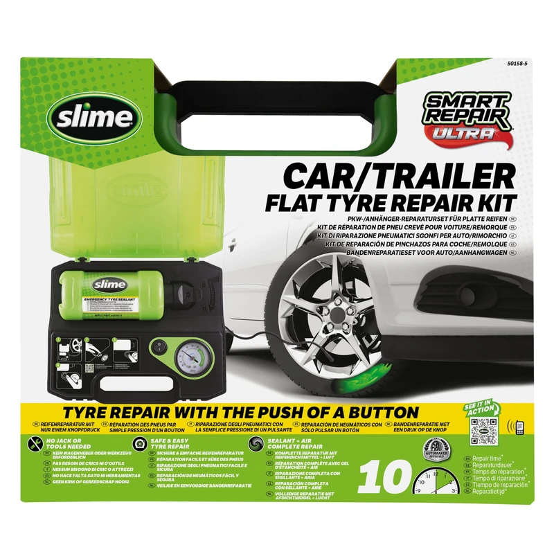 Slime 50158 Flat Tyre Repair Kit, Smart Repair Ultra, All-In-One Solution, Repairs and Inflates, Car/Trailer, 10 Min Fix - Image 1