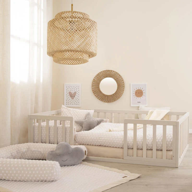 roba Montessori Floor Bed 70 x 140 cm for Children - Includes Slatted Base & Fall Protection - Innovative Sleeping Concept for Toddlers - Stone Washed - Image 1