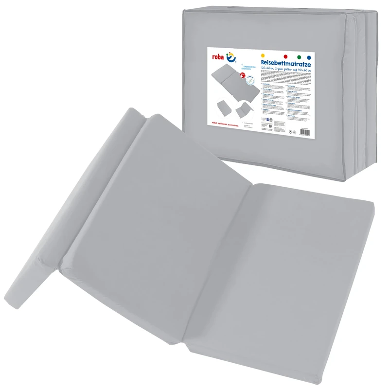 roba Travel Cot Mattress 'roba Style' 60 x 120 cm for Babies & Children - Foldable Mattress for Travel Cot and Baby Bed - Folding Mattress incl. Carry Bag - Light Grey