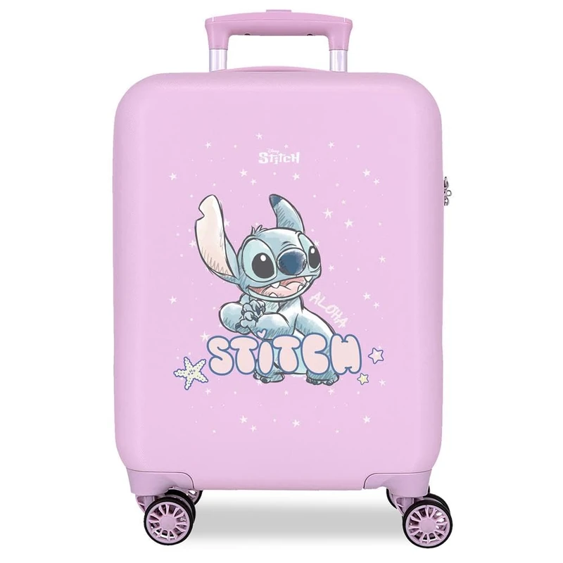 Disney Lovely Stitch Joumma Child's Cabin Suitcase Rigid ABS Side Lock with 4 Wheels Hand Luggage, Lilac, 55 x 38 x 20 cm, Cabin Suitcase