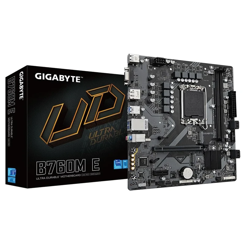 GIGABYTE B760M E Motherboard - Supports 14th Gen. Intel Core CPUs, 6+1+1 phases VRM, up to 7200MHz DDR5 (OC), 2xPCIe 4.0 M.2, 1 GbE LAN, USB 3.2 Gen 1