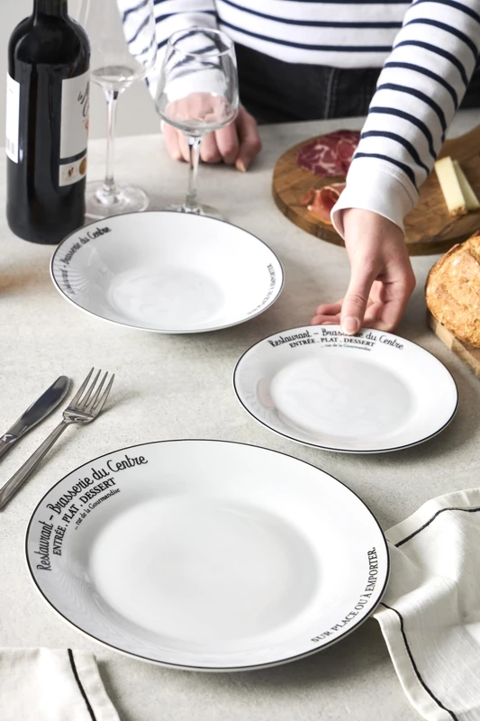 Delys 545958 Dinner Service for 6 People Porcelain Soup Plates Dessert Plates 18 Pieces