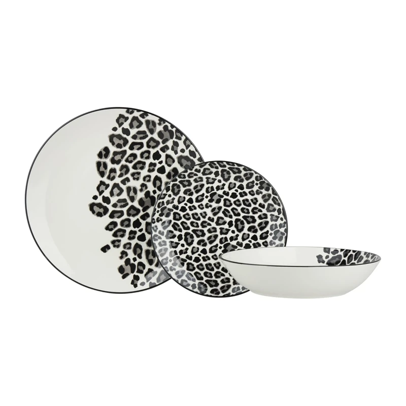 Delys 546151 Dinner Service for 6 People 18 Pieces Porcelain Black with Leopard Design