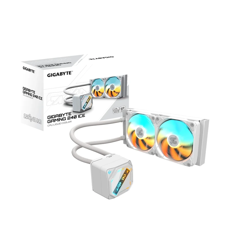 GIGABYTE GAMING 240 ICE Liquid CPU Cooler- 2x120mm ARGB Fans, slide-in interlocking mechanism, DAISY-CHAIN, Intel LGA 1851 and AMD AM5 Compatible