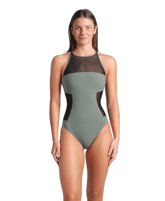 ARENA Feel Women's Swimsuit Mesh Panel Swim Pro Back Quick Dry Pool Beach Ladies Bathing Suit Comfortable Sexy Swimwear Sage Green