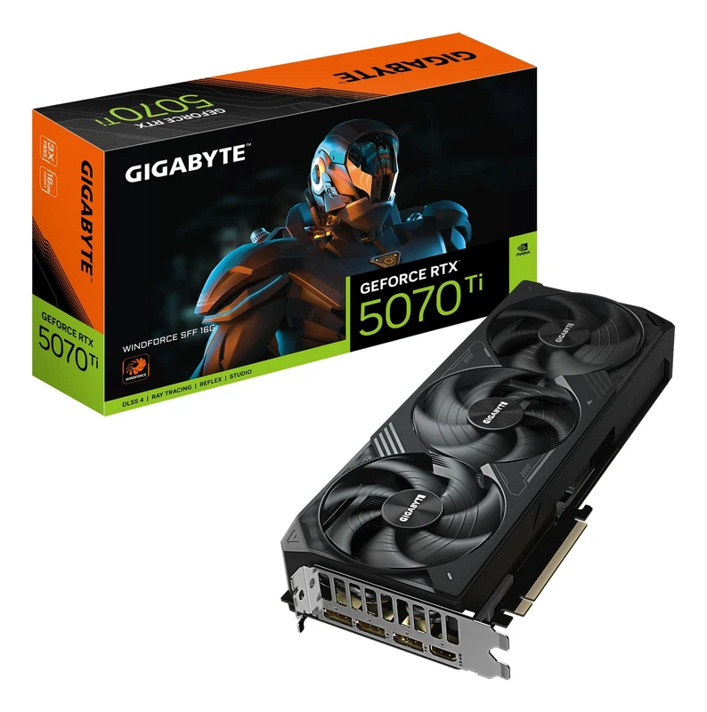 Gigabyte GeForce RTX 5070 Ti WINDFORCE SFF 16G Graphics Card - 16GB GDDR7, 256bit, PCI-E 5.0, 2452 MHz Core Clock, 3 x DP 2.1b, 1 x HDMI 2.1b, NVIDIA DLSS 4, GV-N507TWF3-16GD