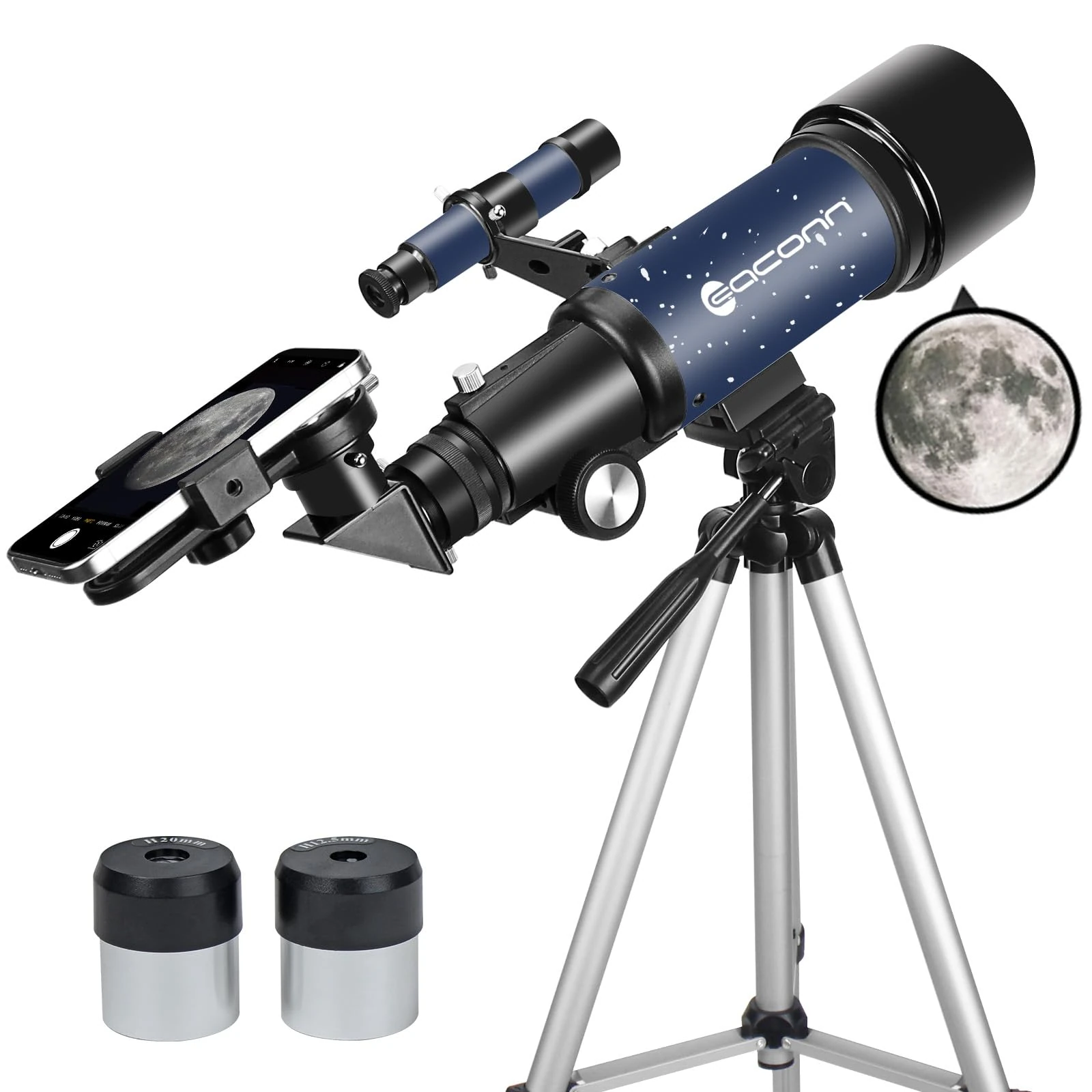 Telescope for Adults Beginners, 70mm Aperture 400mm AZ Mount Fully Multi-Coated Optics Refractor Portable Telescopes, Travel Telescope with Tripod and Phone Adapter-Blue