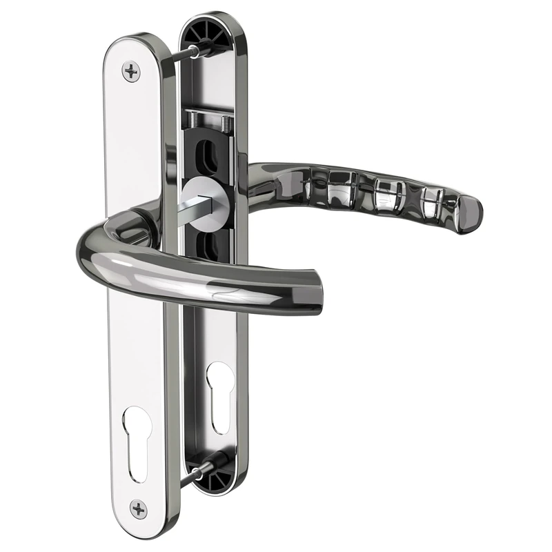 GANZTECH 1 Set Chrome Plating UPVC 304 Stainless Steel Door Handle, 92mm PZ (Centres),Backplate 243mm,210mm Screw to Screw,Chrome Plating Replacement PVC Door Handle