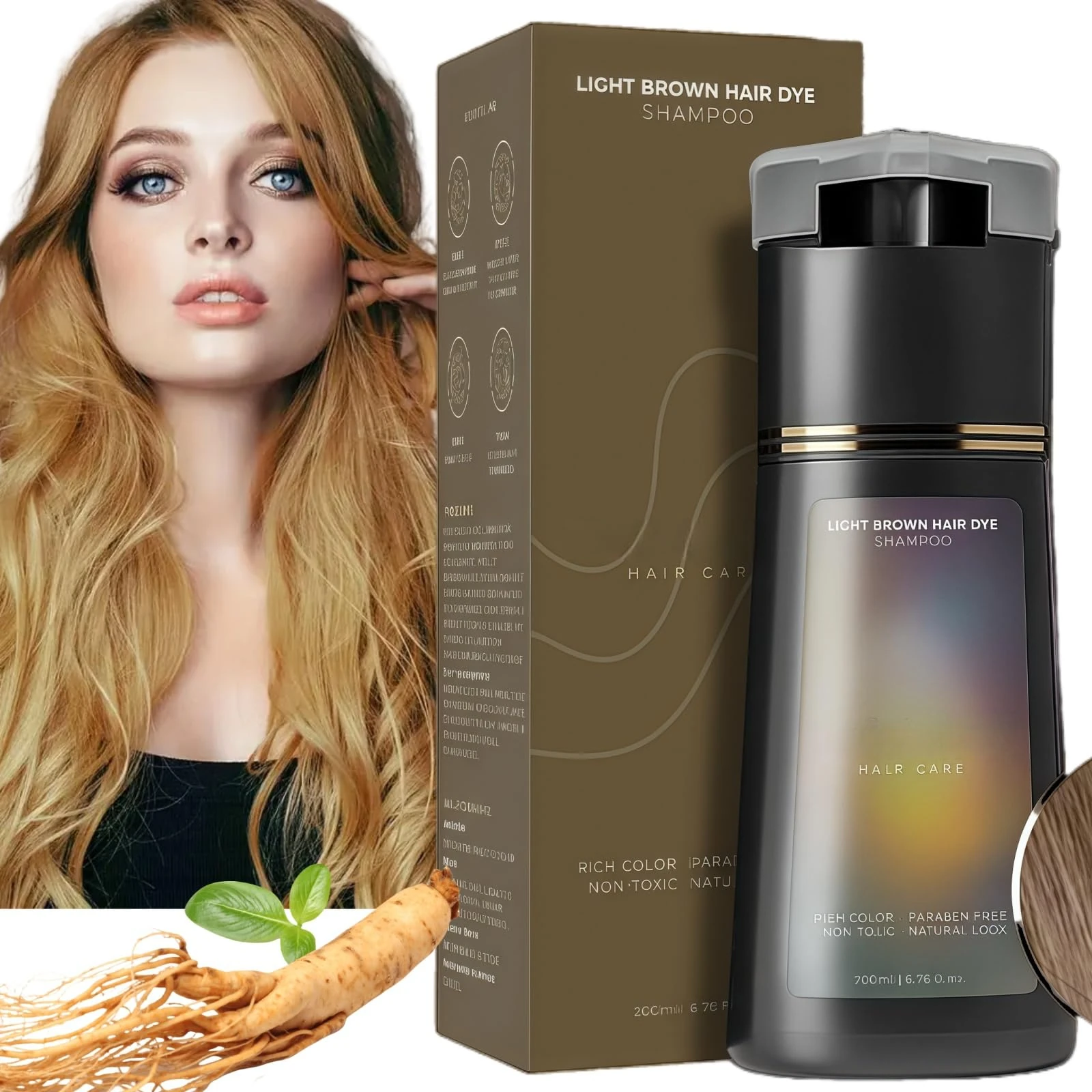 Hair Dye Shampoo,Hair Colour Shampoo Care,Instant Dye Sha-mpoo,Hai-r D-ye Shamp-oo,Natural Plant Ha-ir D-ye Sham-poo,3 In 1 H-air Dy-e Permanent,Colour Shamp-oo to Cover Grey Ha-ir,Light Brown