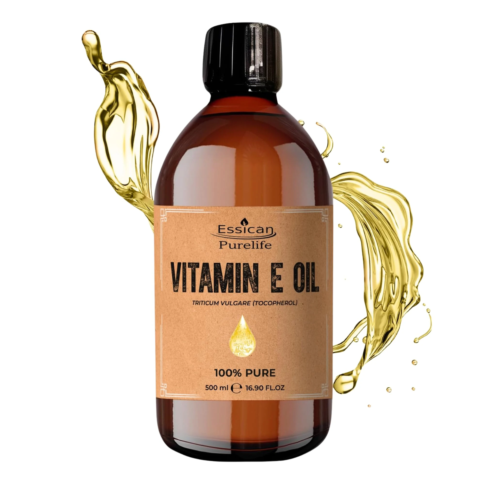 Essican Purelife Natural Vit E Oil for Skin 500ml, Hair & Face, Antioxidant Rich Pure Vitamin E Oil for Skin,Carrier Oils for Essential Oils Mixing Ideal for Hair Growth, Nails & Cuticles