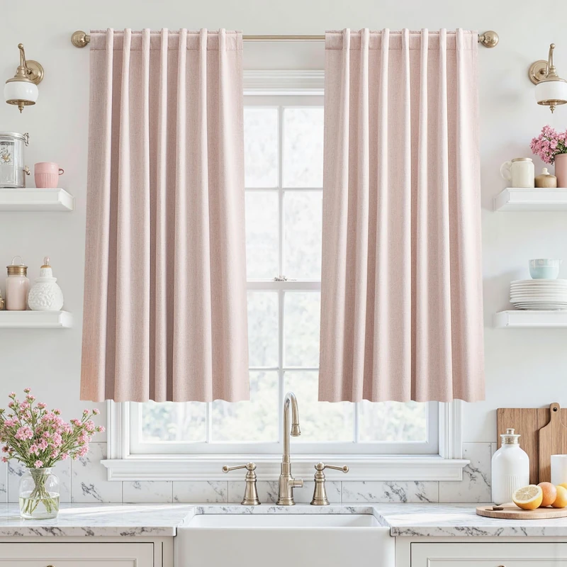UHITECH Short Linen Blackout Curtains 40 Inch Long 2 Panels Set, Pink