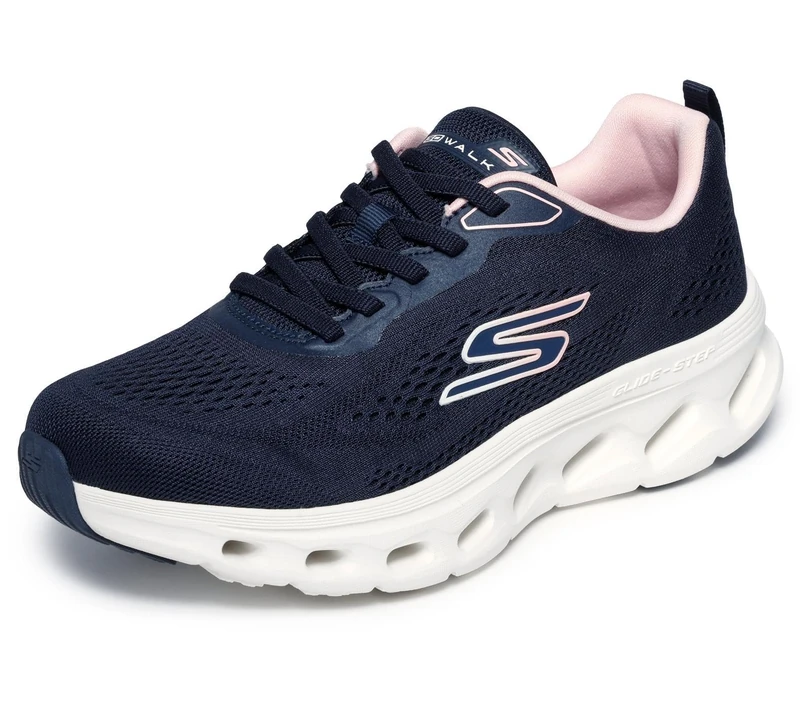 Skechers Women's Go Walk Glide-Step 2.0 Kristee Sneaker, Navy Textile/Pink Trim, 4 UK