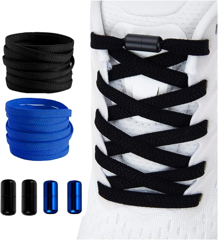 Shecret No Tie Elastic Shoelaces, 2 Pair Tie Free Elastic Laces with Metal Buckles, Adjustable Lace Replacement for Sneakers Kids/Adults