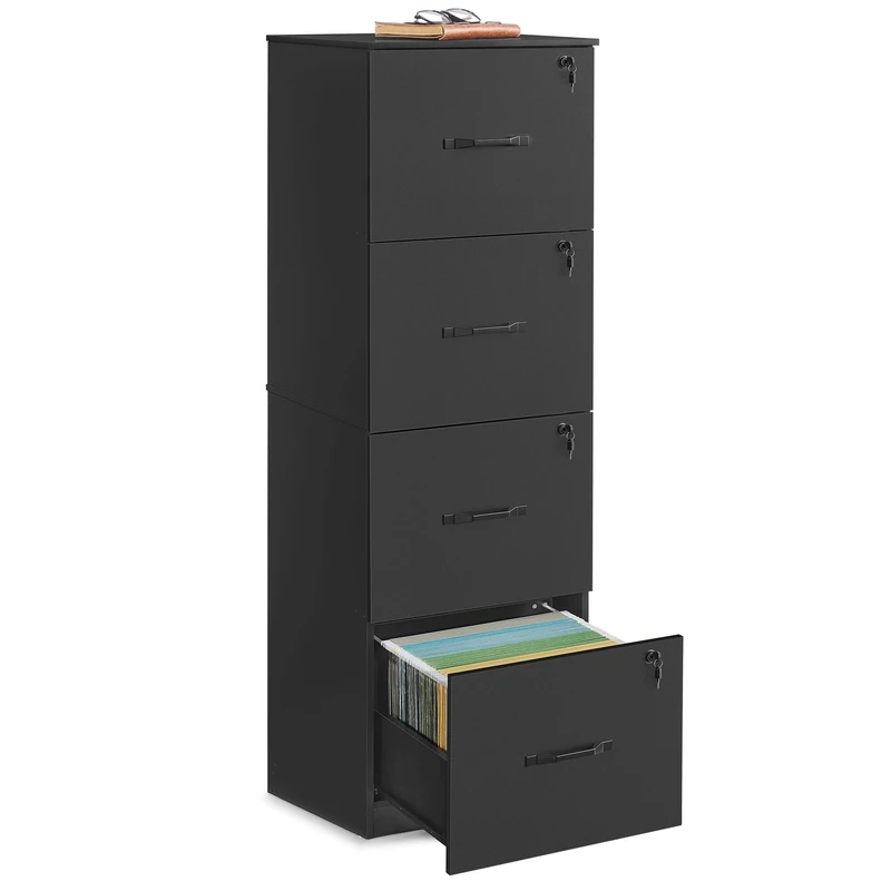 VASAGLE File Cabinet, Filing Cabinet for Home Office, Printer Stand, with 4 Lockable Drawers, Adjustable Hanging Rails, for A4 and Letter-Size Files, Ink Black OFC082B02