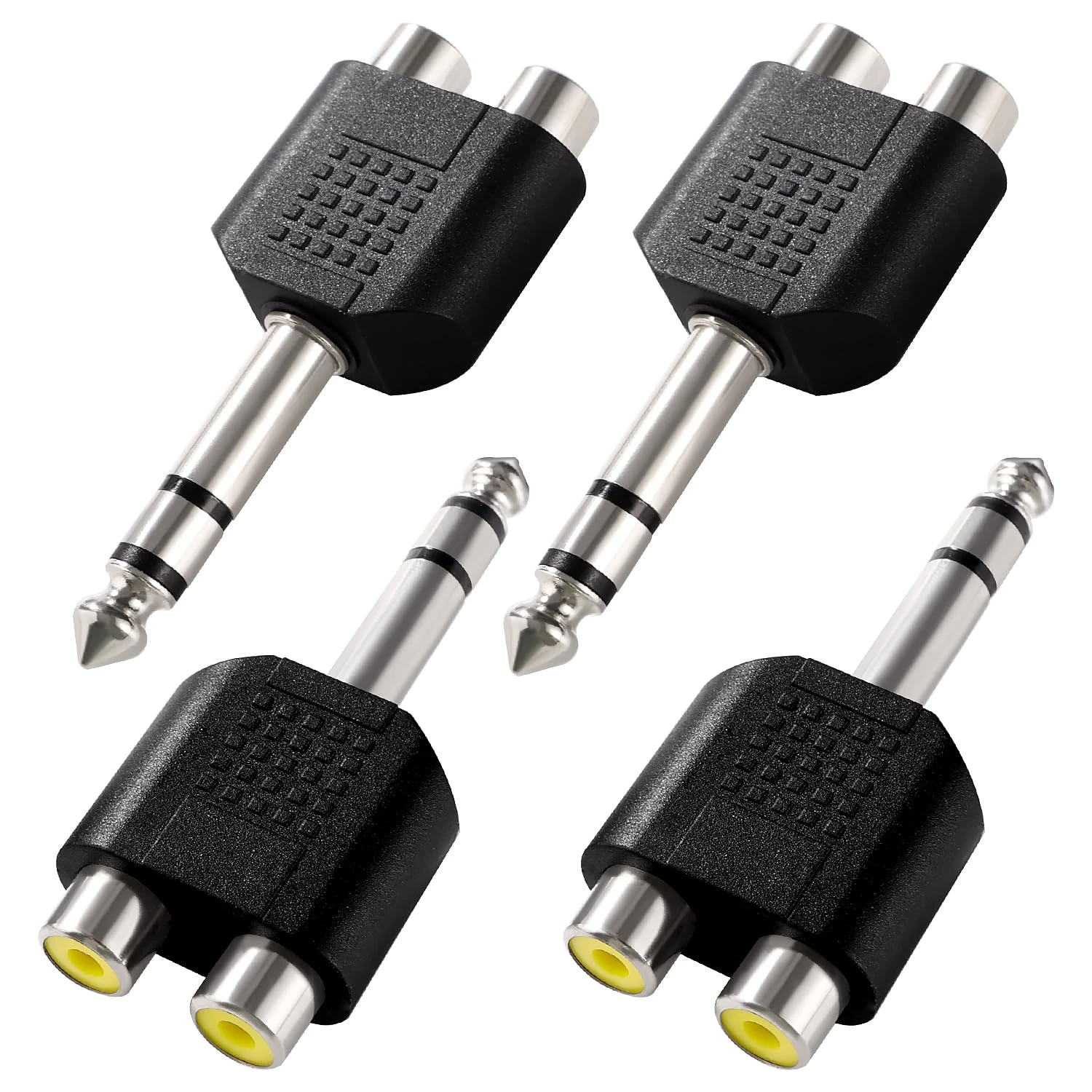 KUOQIY 4 PCS 6.35mm to RCA Splitter Adapter, 6.35mm Stereo Male to 2 RCA Female Audio Adapter, Nickel Plated