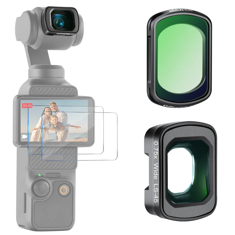 NEEWER 1/4 Black Diffusion Filter and Wide Angle Lens Compatible with dji Osmo Pocket 3 Creator Combo Accessories, 108° Field View, Cinematic Effect Filters with 2 Screen Protectors, FL-B33
