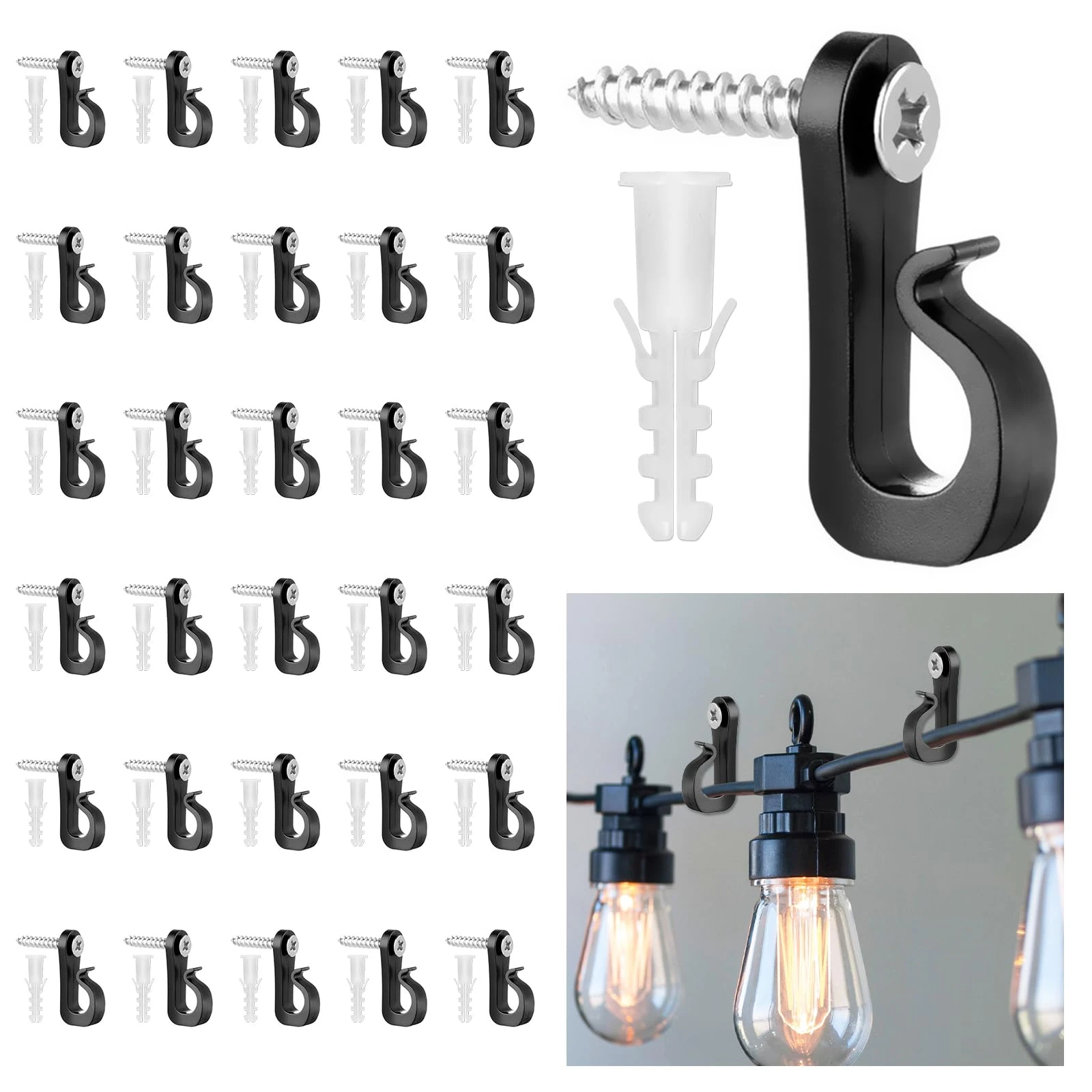 BQMEZRNUS 30Pack Q-Hanger Screw in Hooks Screw Hooks with Safety Buckle for Hanging String Lights Plants Indoor and Outdoor Garage New Year Party for Outdoor String Lights