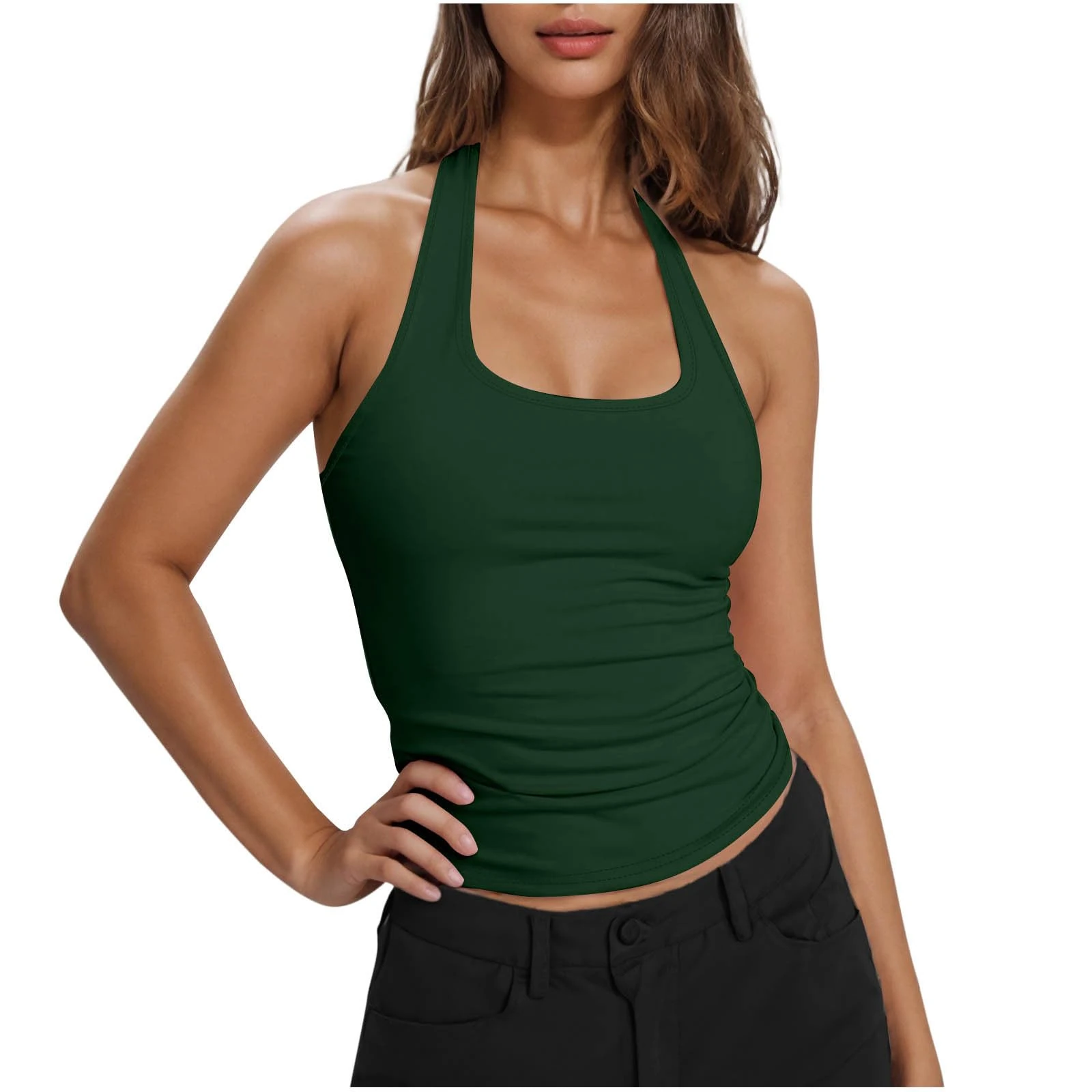 Yoga Vest Strappy Tops for Women UK Workout Clothes Sport Shirts Halter Neck Tank Top Sleeveless Slim Fit Vest Square Neck Ladies Gym Wear Activewear Backless Tees Tunic Casual Trendy Blouses Thin
