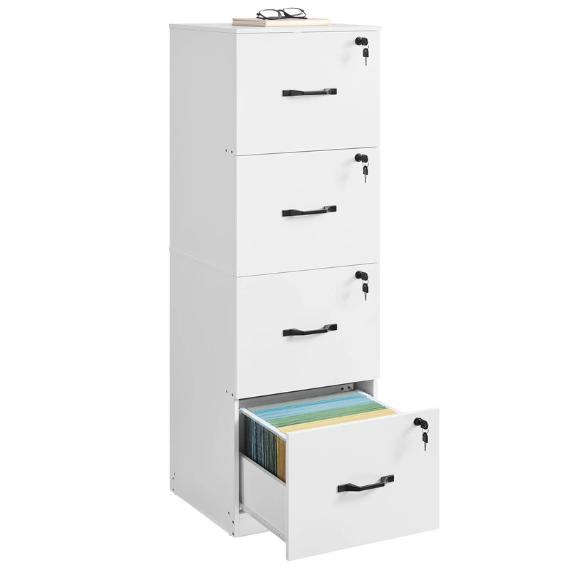 VASAGLE File Cabinet, Filing Cabinet for Home Office, Printer Stand, with 4 Lockable Drawers, Adjustable Hanging Rails, for A4 and Letter-Size Files, Cloud White OFC082W02