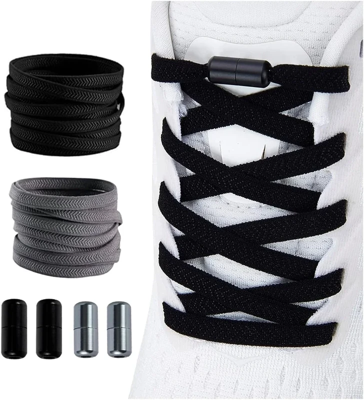 Shecret No Tie Elastic Shoelaces, 2 Pair Tie Free Elastic Laces with Metal Buckles, Adjustable Lace Replacement for Sneakers Kids/Adults