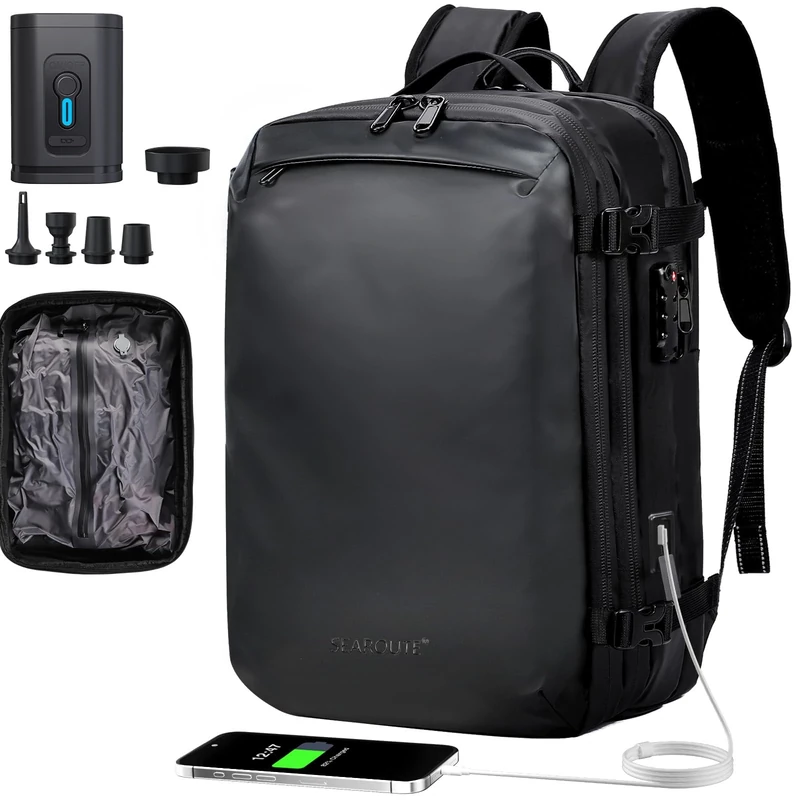 H.yeed Travel Backpack, Expandable 30L-60L Vacuum Backpack with USB&Type-C Charging Port and Pump, Waterproof Lightweight Business Rucksack, Wet Dry Separation, Fits 17.3 Inch Laptop