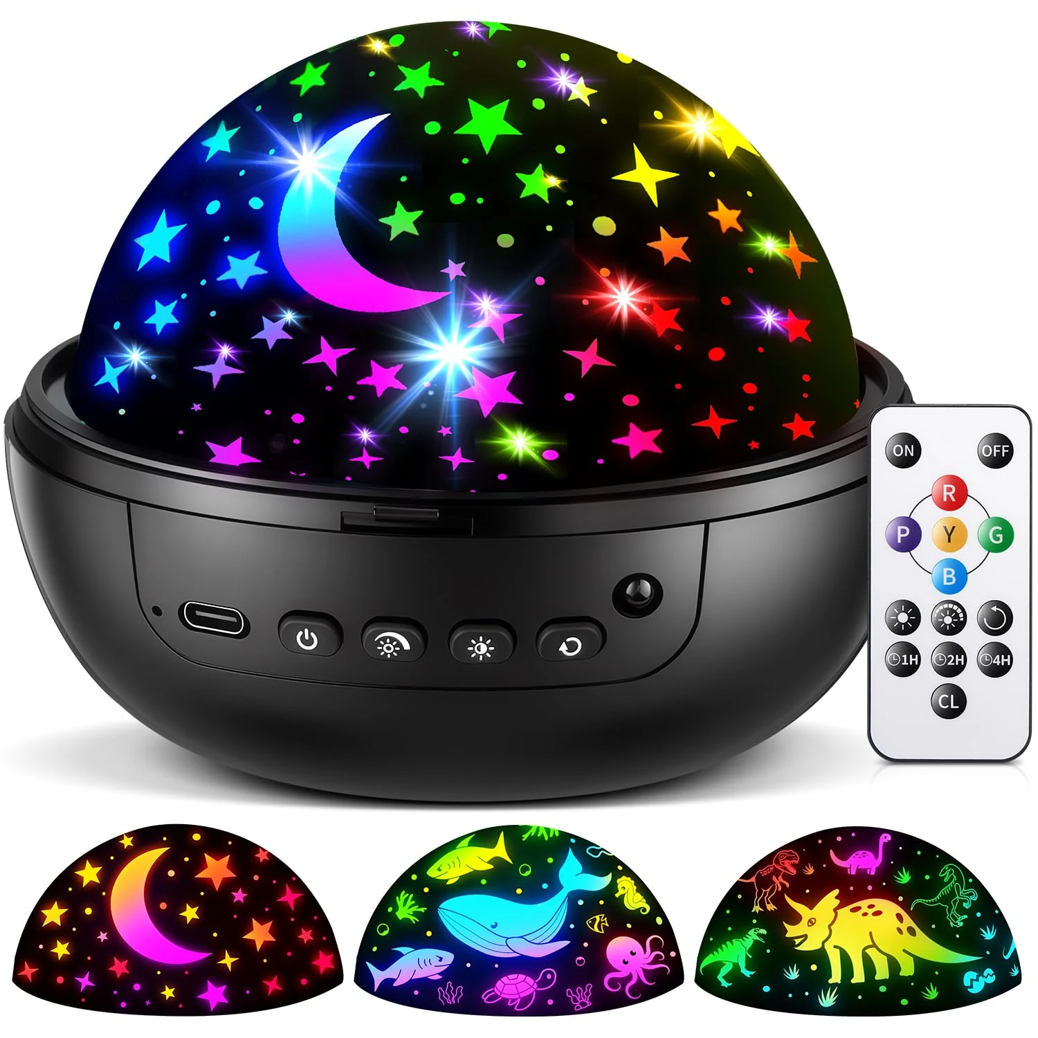 COOLNIGHT Night Light Projector for Bedroom, 93 Lighting & 3 Films Star Projector Plug in Night Light Kids, 360° Rotate & Timer & Dimmable Sensory Lights, Nursery Decor
