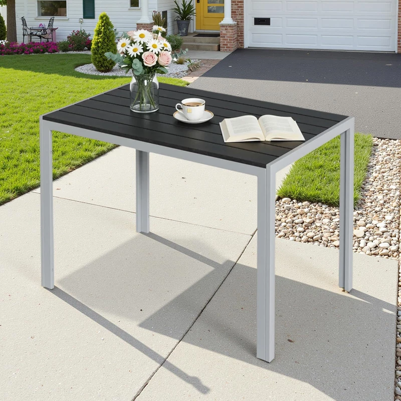 Clevich 110x70cm Rectangular Garden Table, WPC Top Aluminium Frame 4-6 Seat