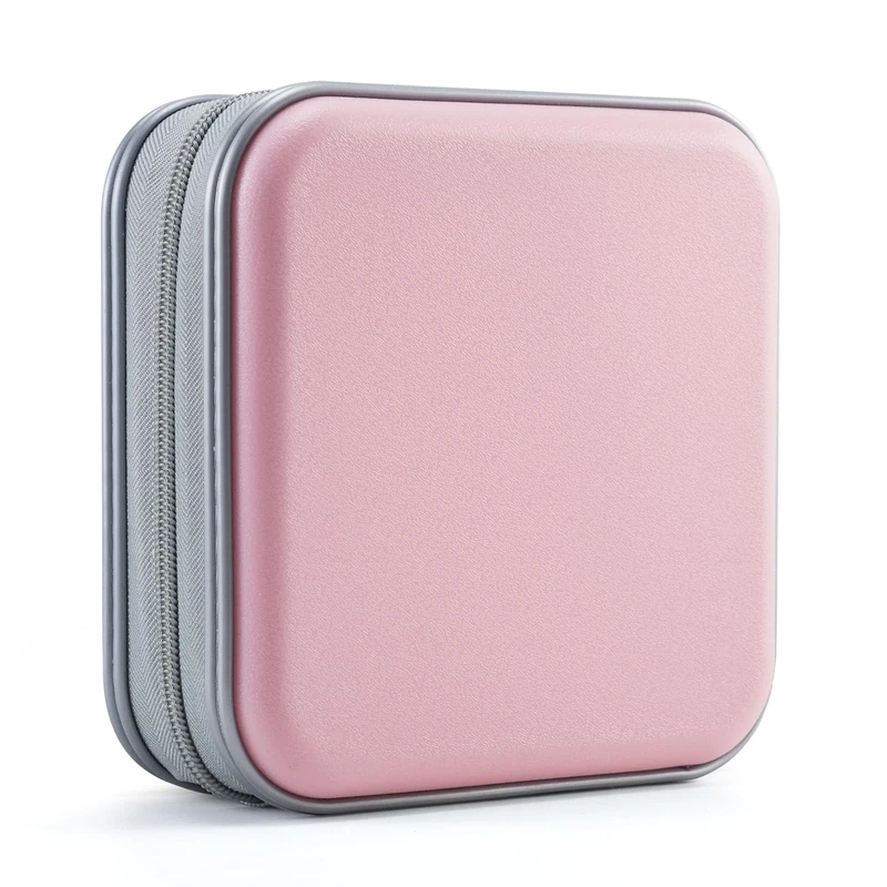 UENTIP CD Case,48 Capacity Hard Plastic Portable Travel DVD Case Protective Zipper CD Holder Car Storage Wallet Bag(Light Pink)