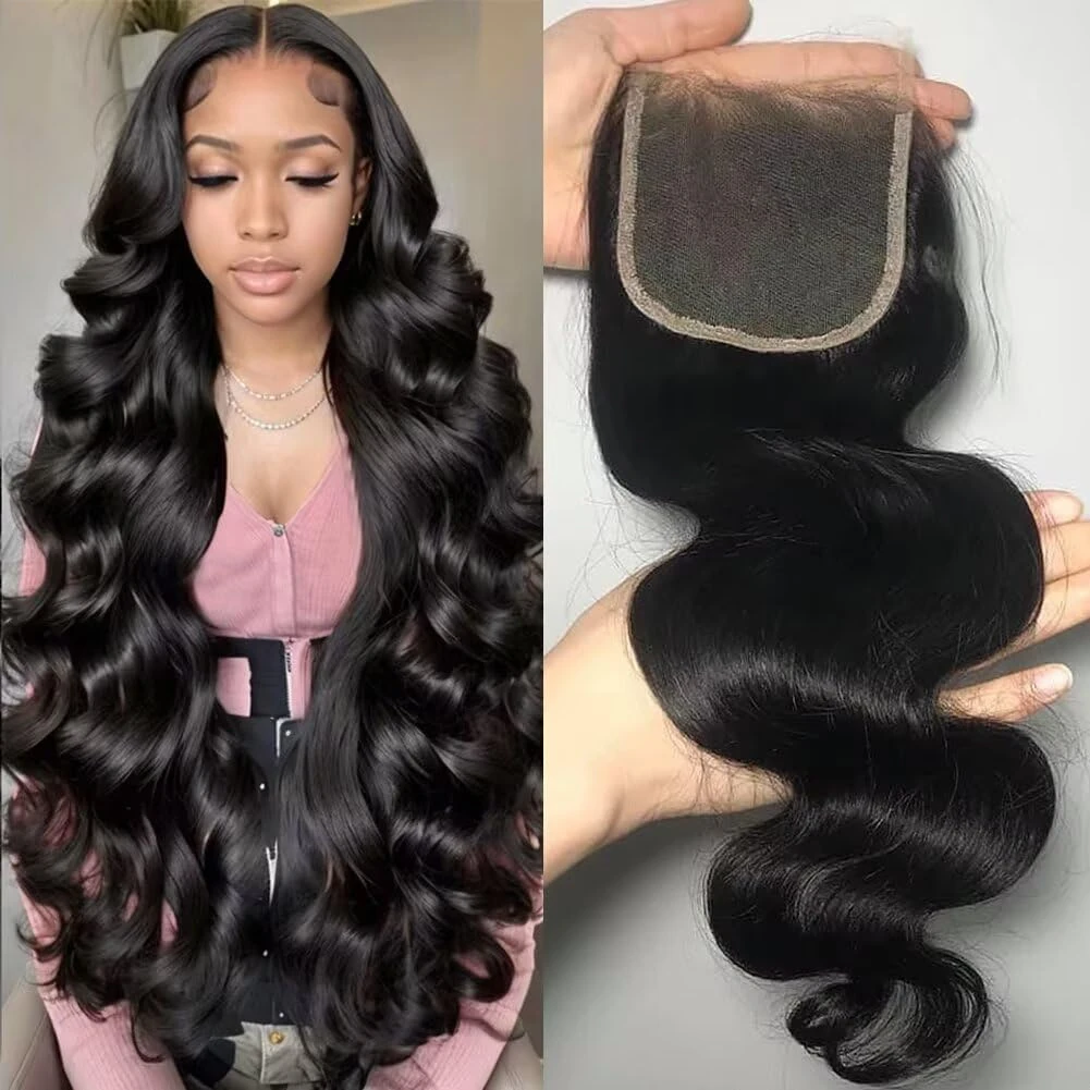 MSGEM 5X5 HD Lace Closure Deep Parting Body Wave Hair Invisible Knots 100% Human Hair Transparent Lace Closure Pre Plucked Natural Hairline 22 Inch
