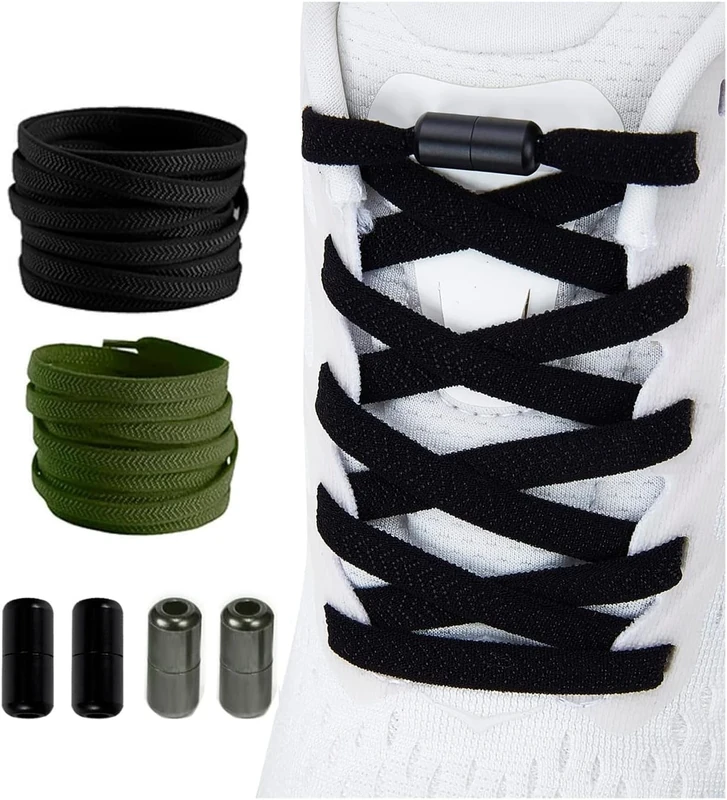 Shecret No Tie Elastic Shoelaces, 2 Pair Tie Free Elastic Laces with Metal Buckles, Adjustable Lace Replacement for Sneakers Kids/Adults