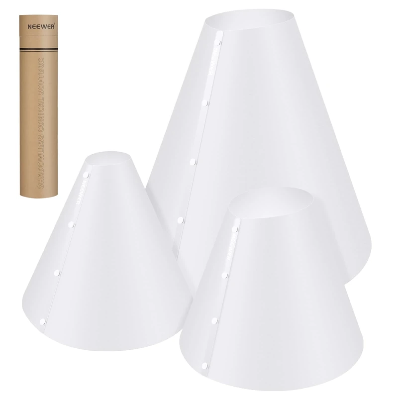 NEEWER 3 Pack Light Cone Set (14"/15"/20"), Upgraded 0.5mm Thick Photo Lighting Flash Diffuser Reflector, Alternative for Jewelry Product Photography Light Box, No Shadow & Reflection, NK006