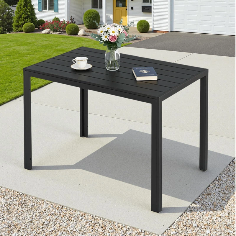 Clevich Rectangular Garden Table, WPC Top Aluminium Frame 4-6 Seat, Black