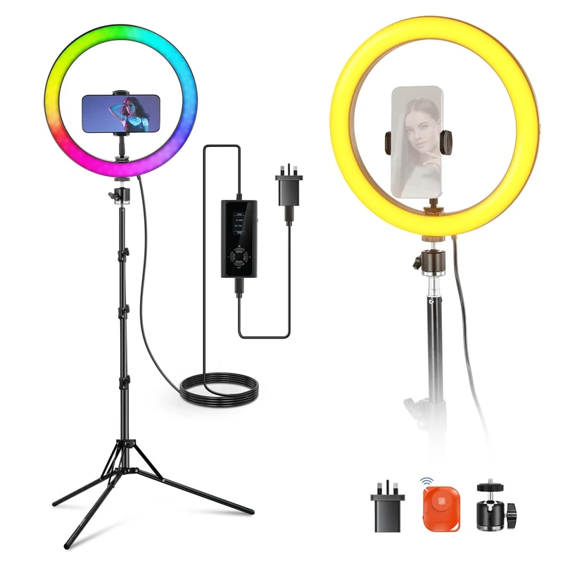NEEWER 12" Ring Light with Stand Tripod Compatible with iPhone, 24W LED RGB Lighting with Phone Holder for Selfie Studio Photography Video Recording Makeup Lash Streaming, 2500-10000K CRI95+, RH12C