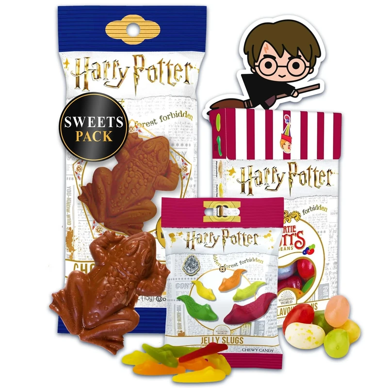 Harry Potter Sweets, Harry Potter Chocolate Frog, Bertie Botts Every Flavour Beans, Retro Sweets, Sweet Box, Sweet boxes, Box of Sweeties, Sweeties Hamper, (Slug, Bean, Frog,) Plus a Random Sticker