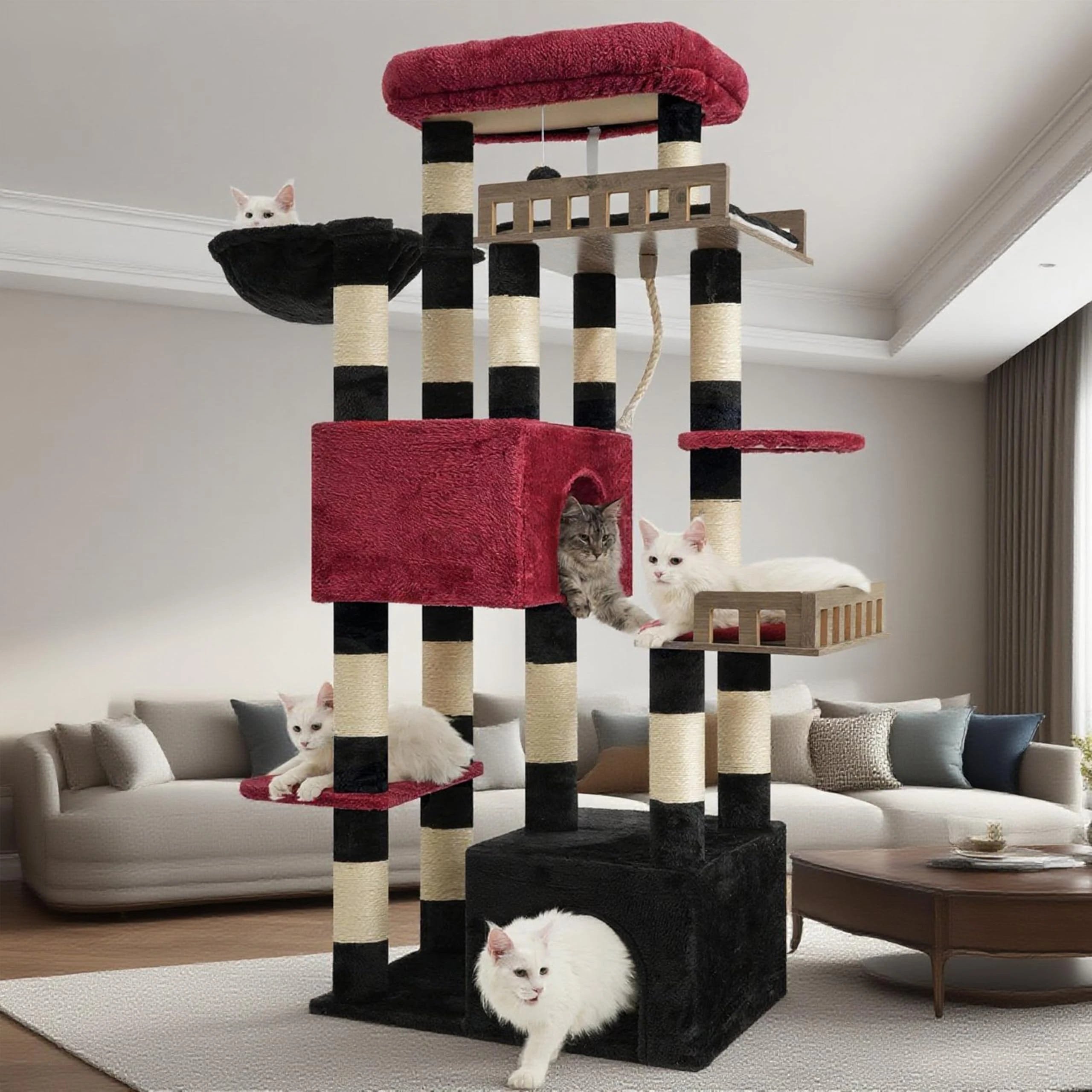 Gitelsnour Maine Coon Cat Tree, Heavy Duty Cat Tree for Indoor Cats Large Adult, Gothic Cat Tower for Large Cats 20 lbs+ with Hammock, 2 Big Perches, 2 Cat Condos, 15 Scratching Posts, Black GCT033BR