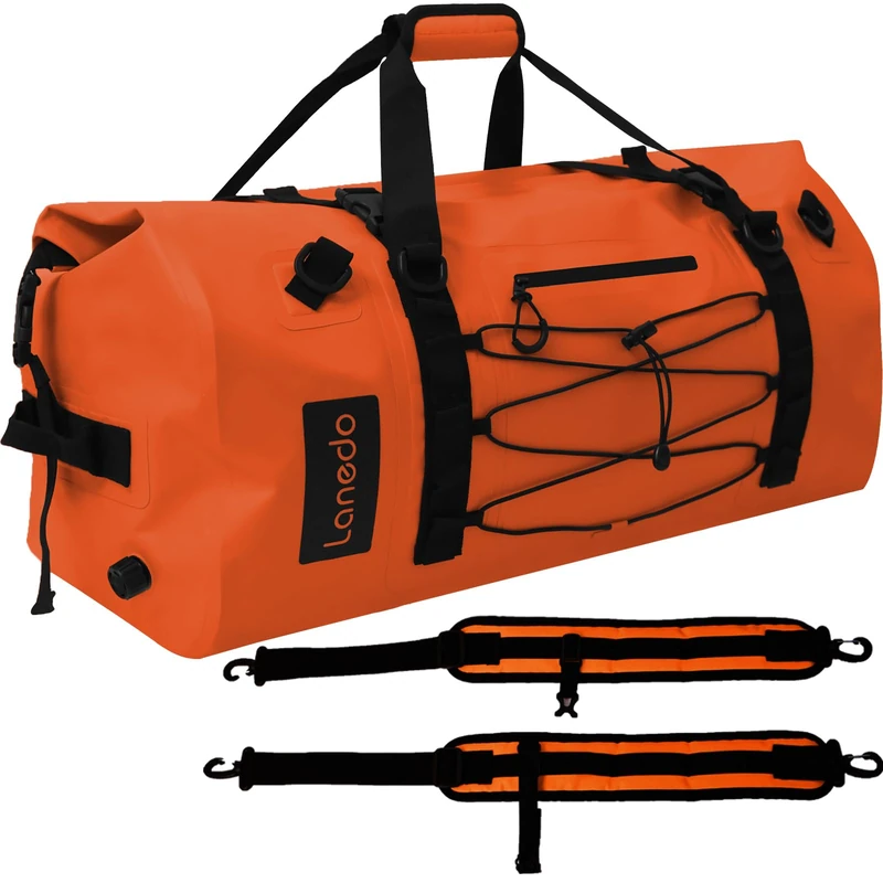 Lanedo 80L Dry Bag Large Waterproof Bag Roll-Top Heavy Duty Fishing Duffel Bag with Durable Straps & Handles for Kayaking Paddle Boarding Boating Rafting Fishing Canoeing Camping (Orange)