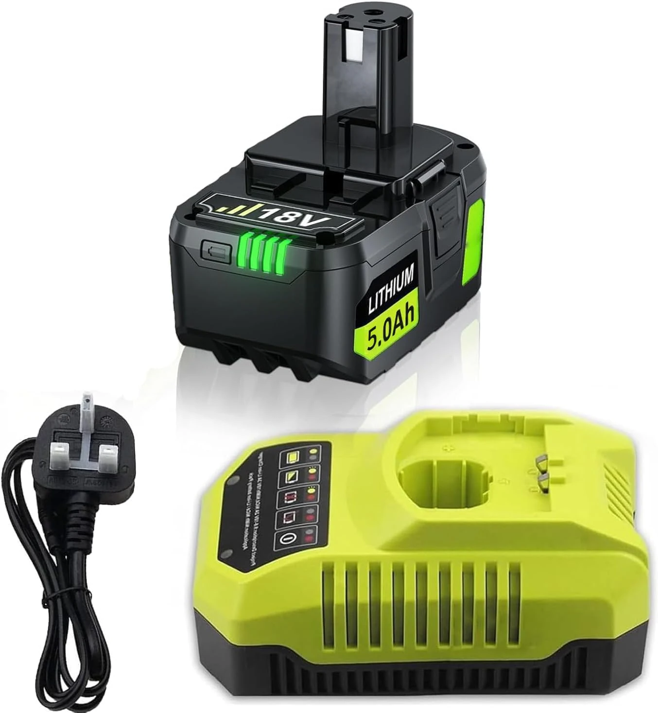 5.0Ah P108 Replacement Battery for Ryobi 18V Battery + 4A P117 Charger Compatible for Ryobi One+ RB18L40 RB18L50 RB18L13 P102 P103 P104 P105 P106 P107 P108