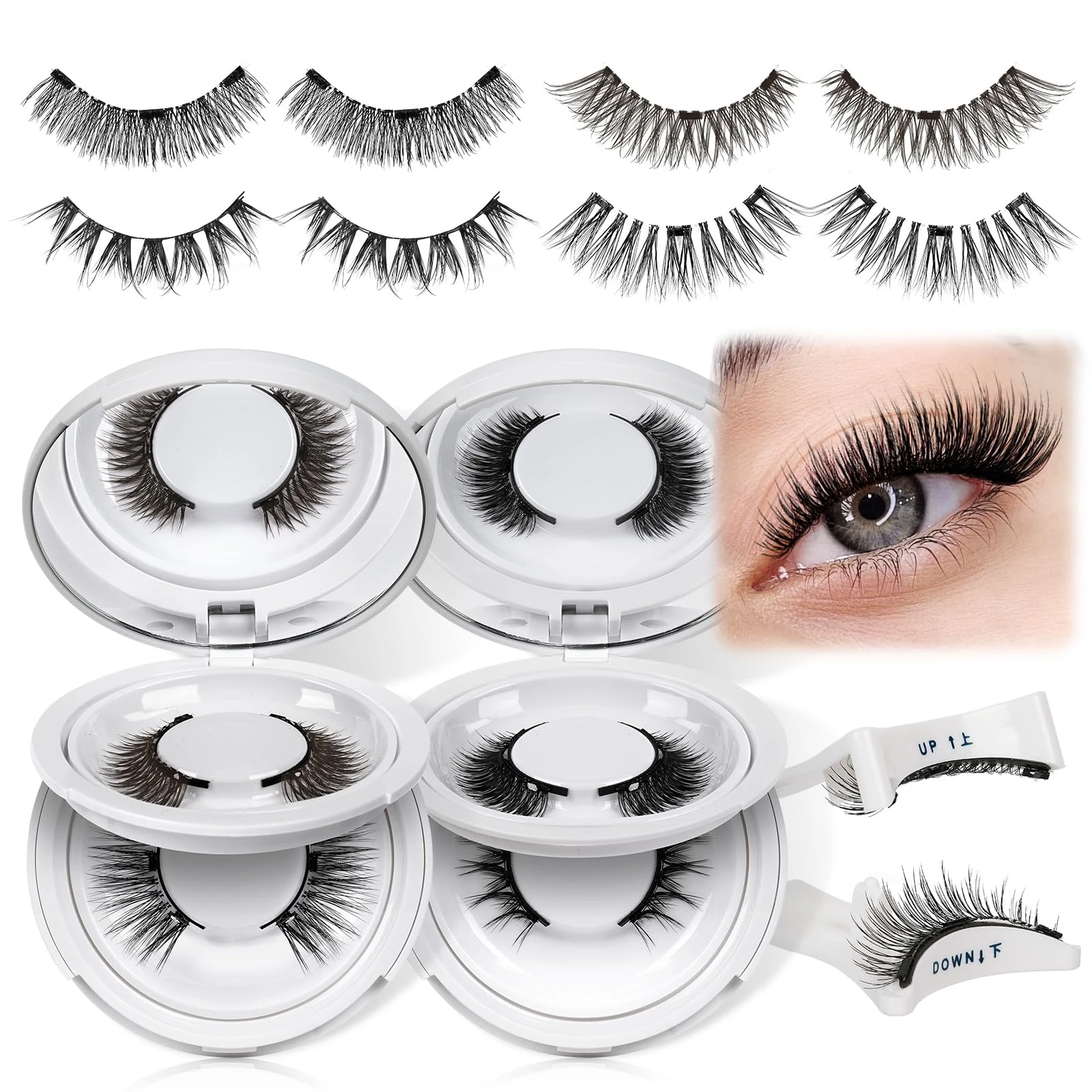 QUEWEL Magnetic Eyelashes, 3D Natural Look Magnetic Lashes with Applicator, Reusable without Eyeliner, No Glue Remover Needed (4pairs-A-CP)